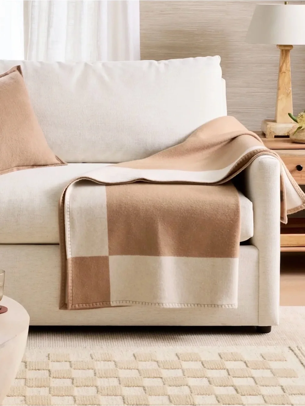 ❤️ NEW Quince Merino Wool & Cashmere Luxury Throw Blanket Cream White Tan Camel